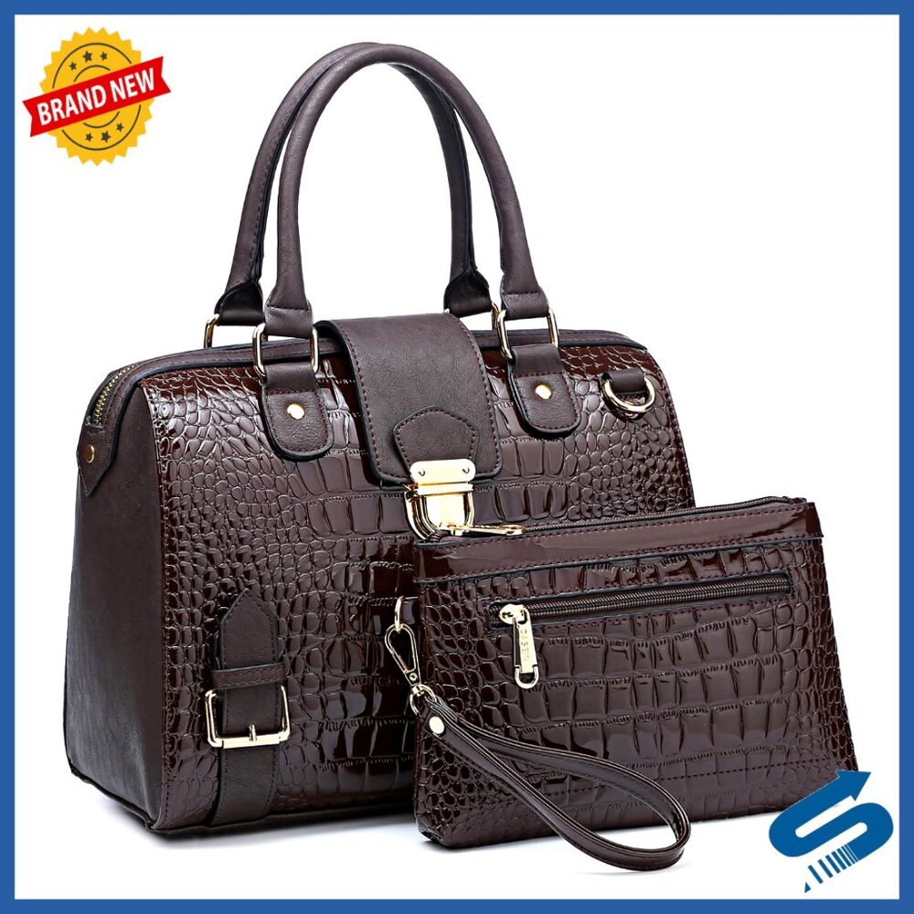 Vegan Leather Barrel Satchel Tote with Adjustable Strap, 12" Work Bag